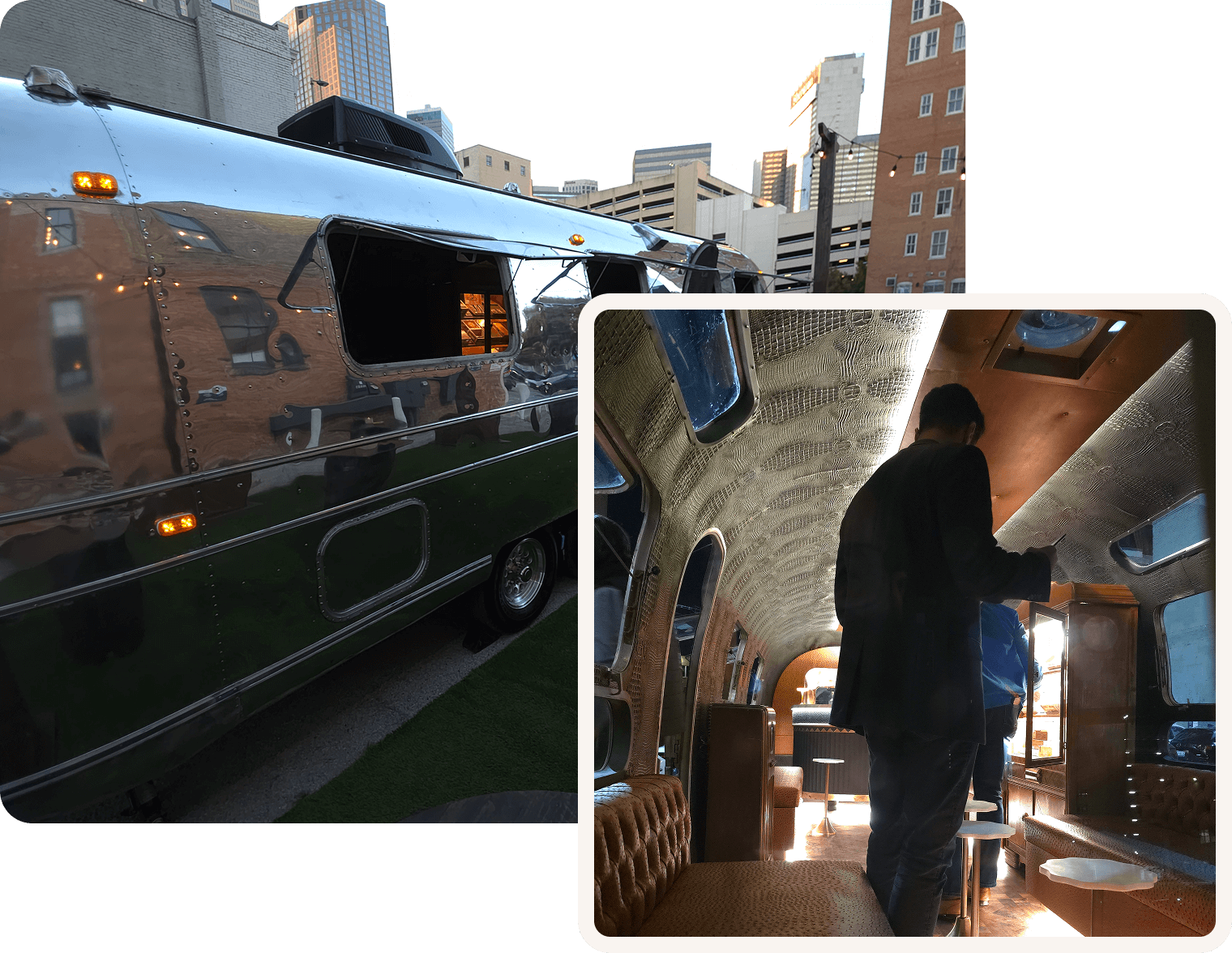 Person inside modern trailer interior