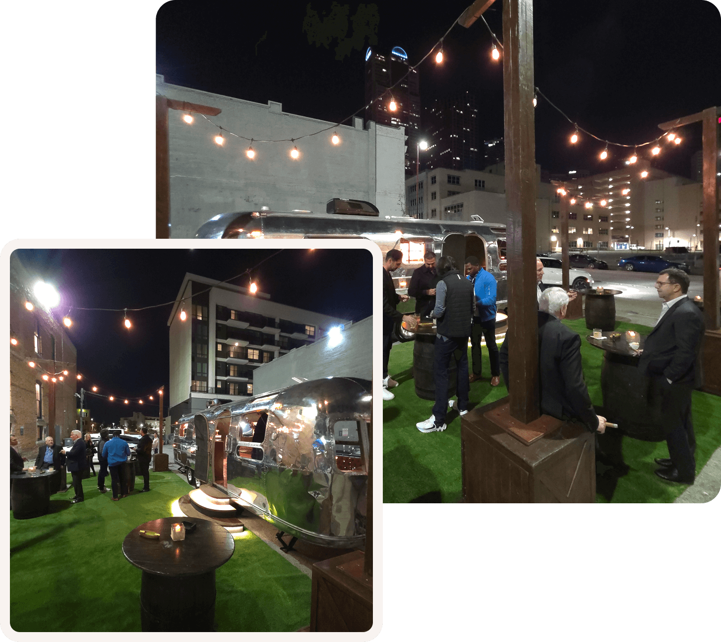 Urban rooftop party with ambient lighting