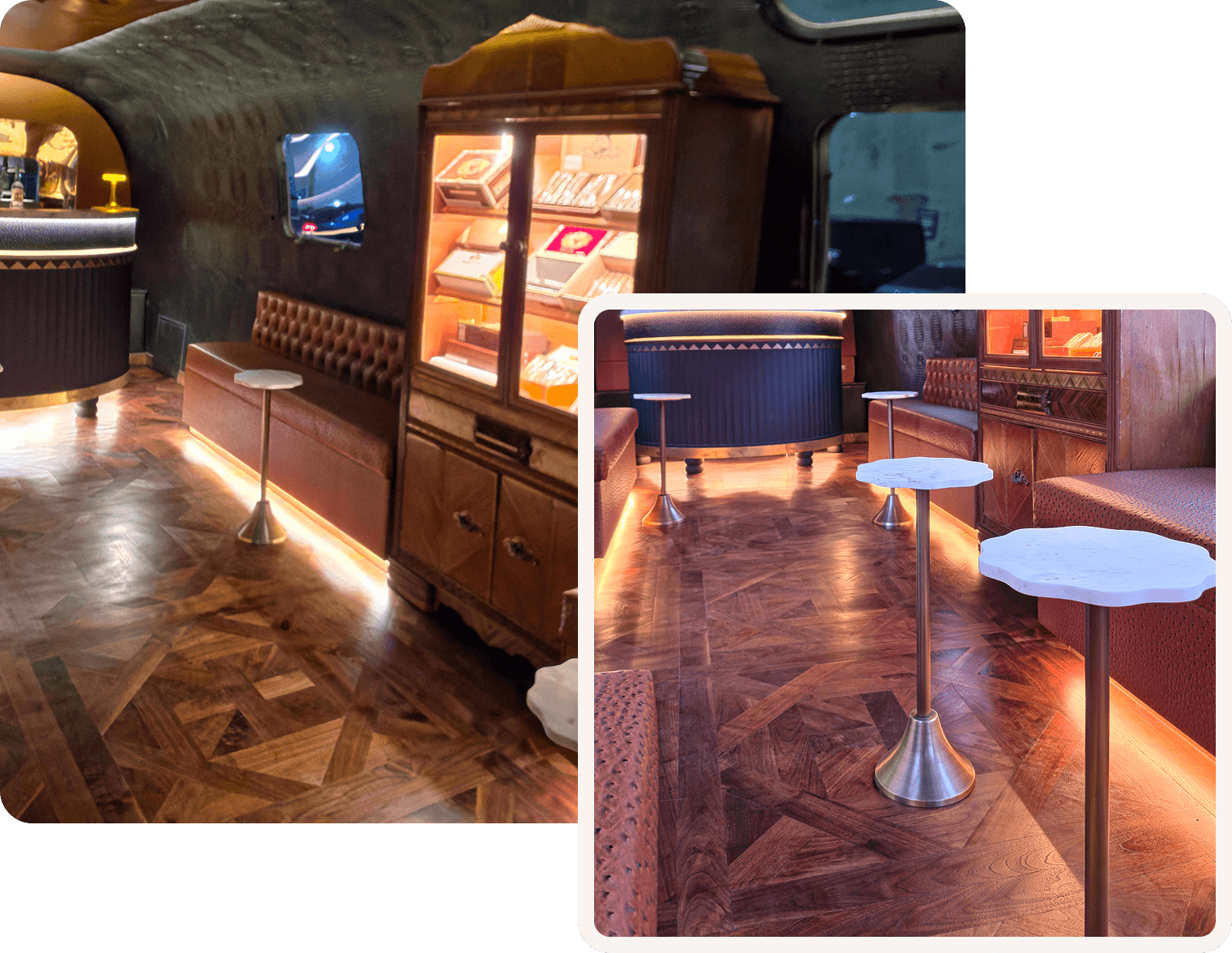 Airplane interior featuring sleek furniture