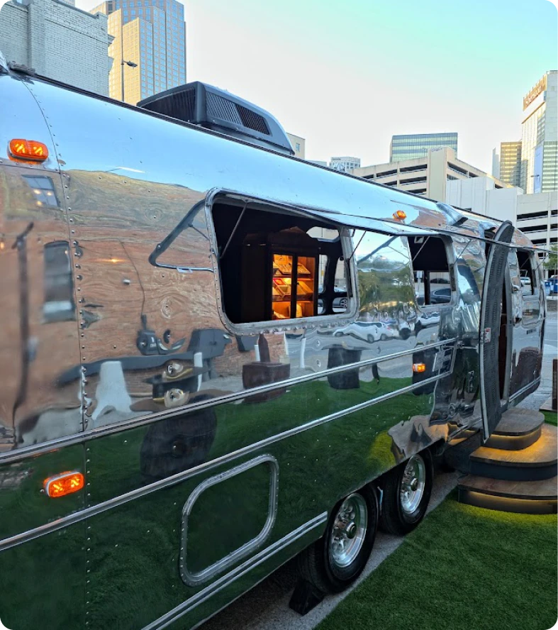 Vintage Airstream parked in urban area