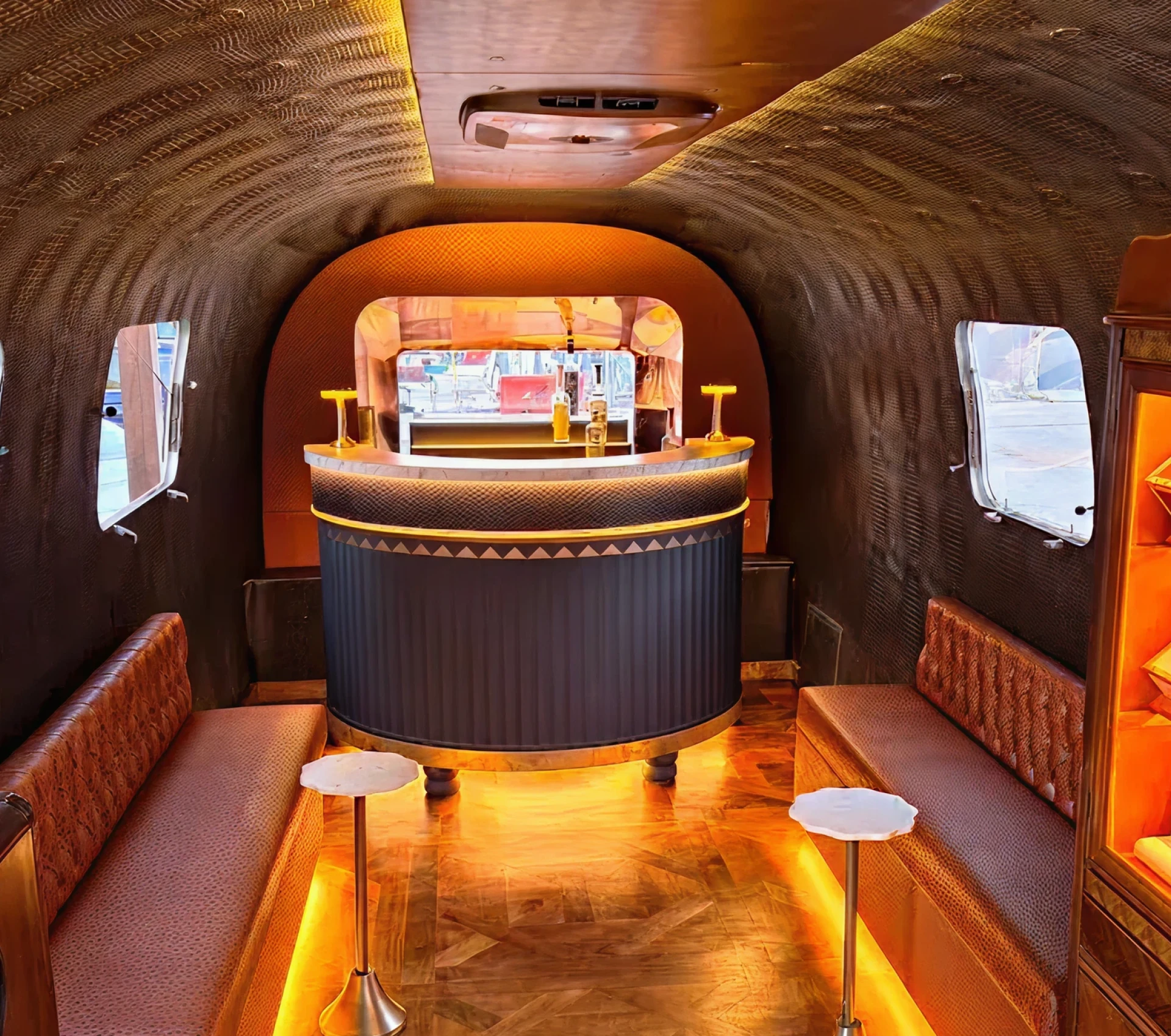 Retro-styled mobile bar interior